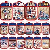 Jingmore 12 Pcs Veterans Day Pot Holders with Pocket Patriotic Pot Holders Bulk for Kitchen American Flag Stars Hot Pads and Oven Mitts Independence Day Farmhouse Oven Gloves for Baking Cooking Gift