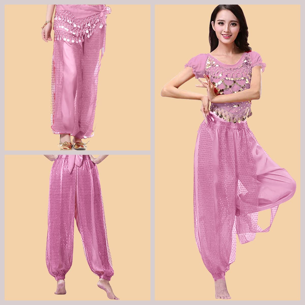 Pantalon Harem de Danse du Ventre Arabe Tribal en Mousseline de Soie, Costume de Performance Lâche Brillant pour Fête Zumba Dansant Yoga