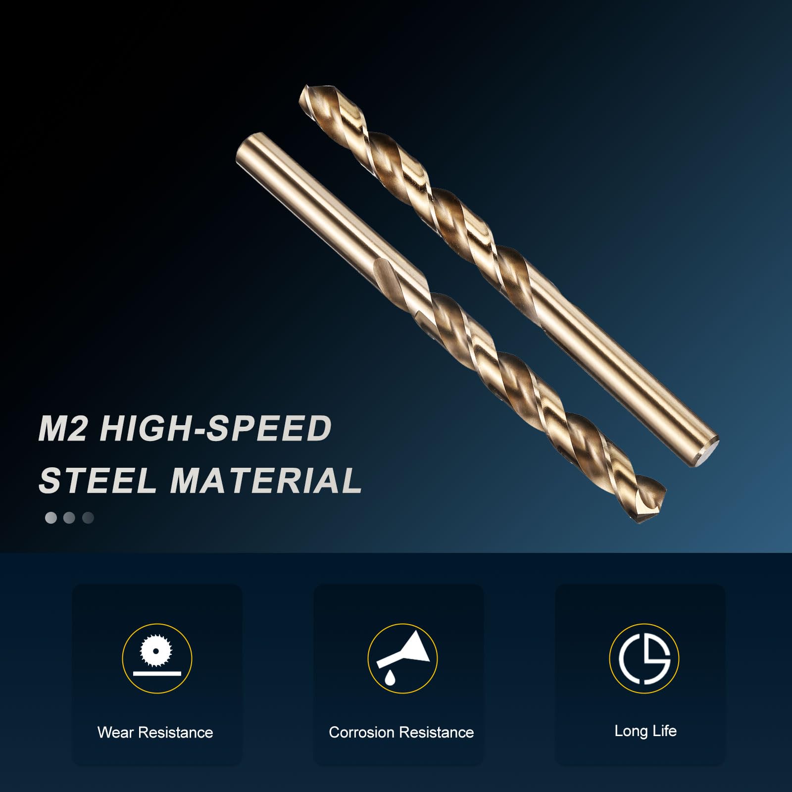 PATIKIL 9.9mm Drill Bit 25/64", Jobber Straight Shank M2 High-Speed Steel 135° Gold Finish for Stainless Steel Hard Metal - 5 Pack - Image 3