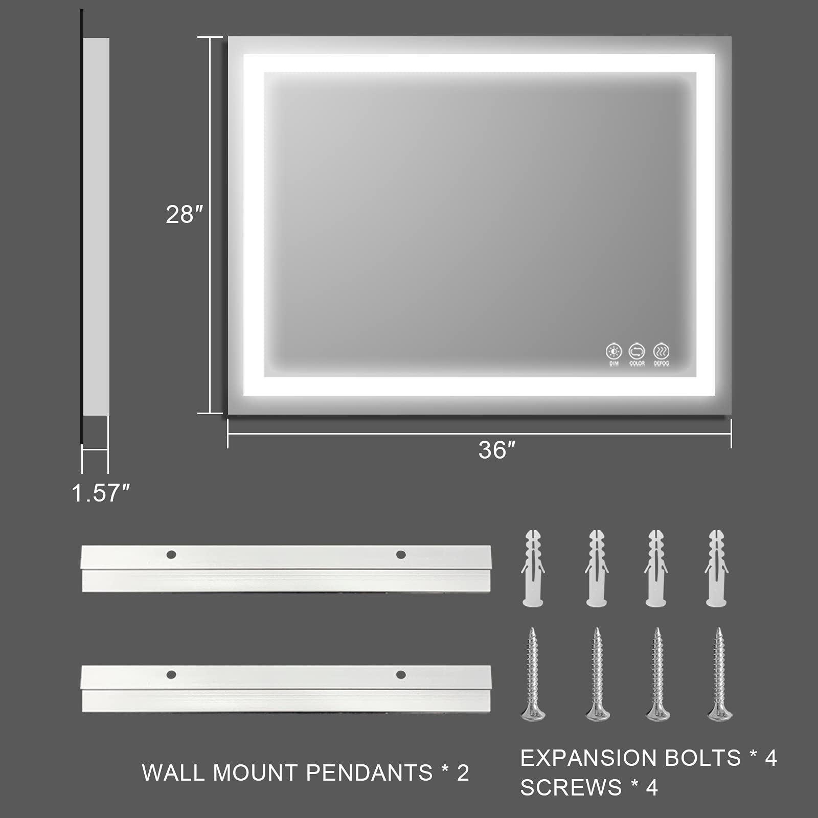 Butylux 36x28 inch LED Lighted Bathroom Mirror with Anti-Fog, Wall Mounted Vanity Mirror with Smart Touch Button, Memory Function, Adjustable Warm White/Natural/Daylight Lights(Horizontal/Vertical)