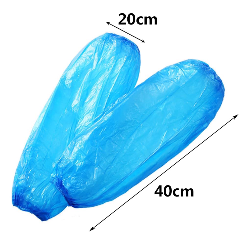 QIRUIRED 300 Pcs Disposable Over Sleeves to Cover Arms Blue Waterproof Arm Protection Sleeves with Elastic Ends Forearm Protector Oversleeves for Cleaning Painting - Image 2