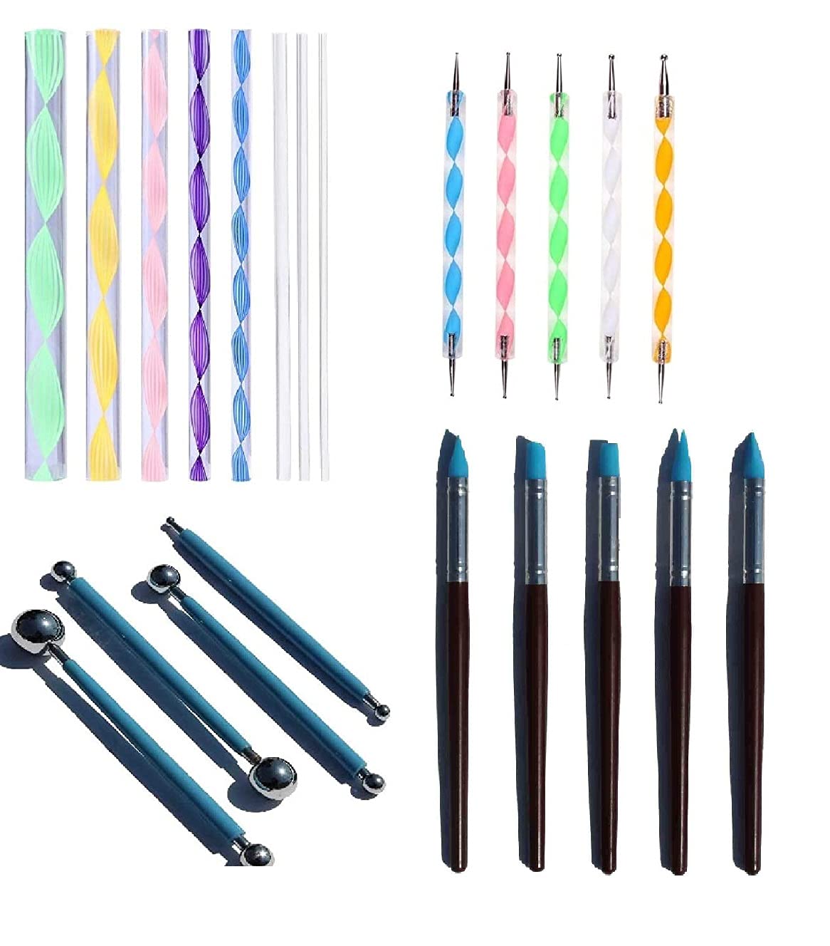CraftDev Dotting Tool Set with Plastic Handle Emboss Tool, Mandala Tool, Foam Brush, and Piece Ball for Nail Art (22 Pc)-image-26