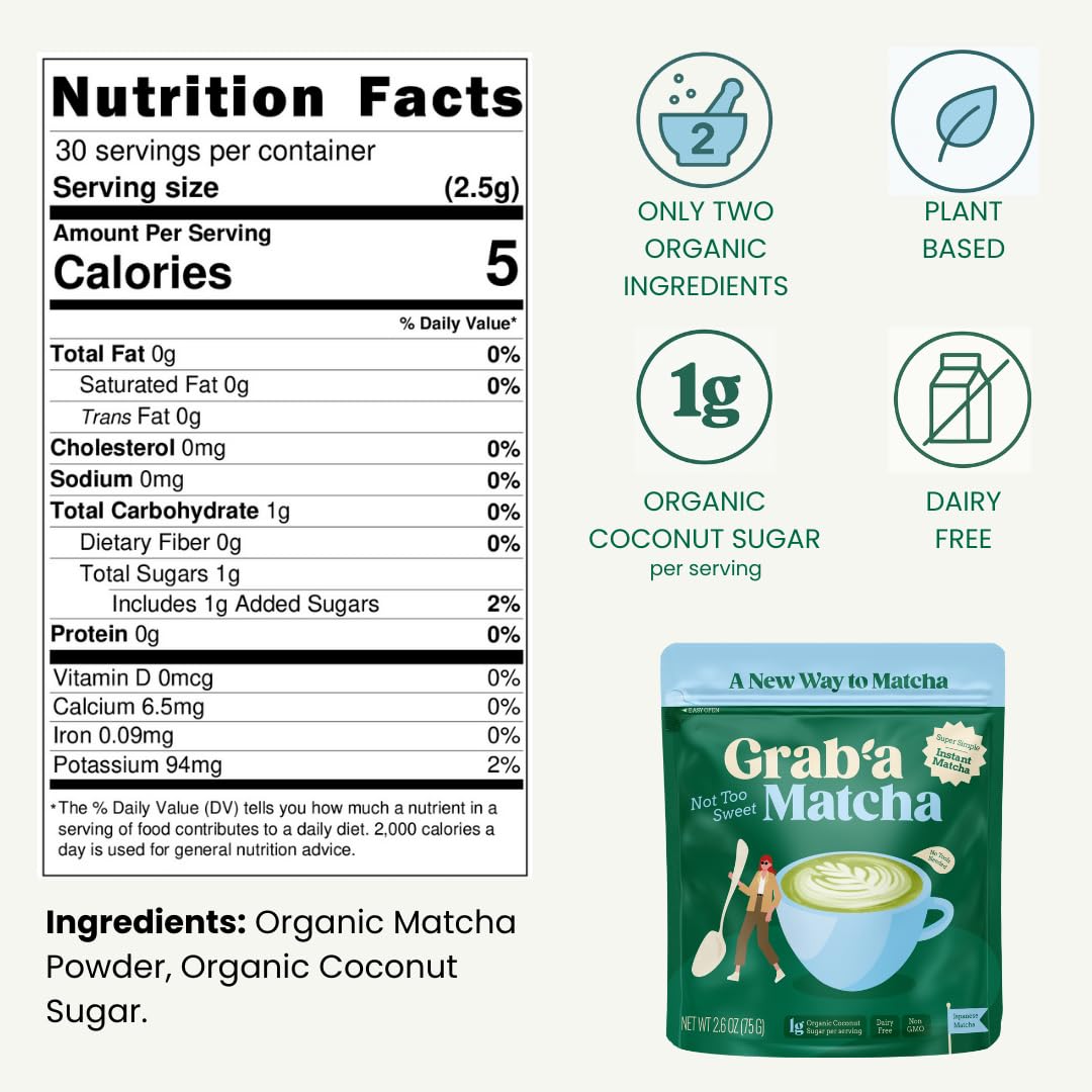 Graba Matcha Organic Instant Slightly Sweetened Matcha Green Tea Powder Easy to Make Matcha Latte Mix Unique Gift — view 2