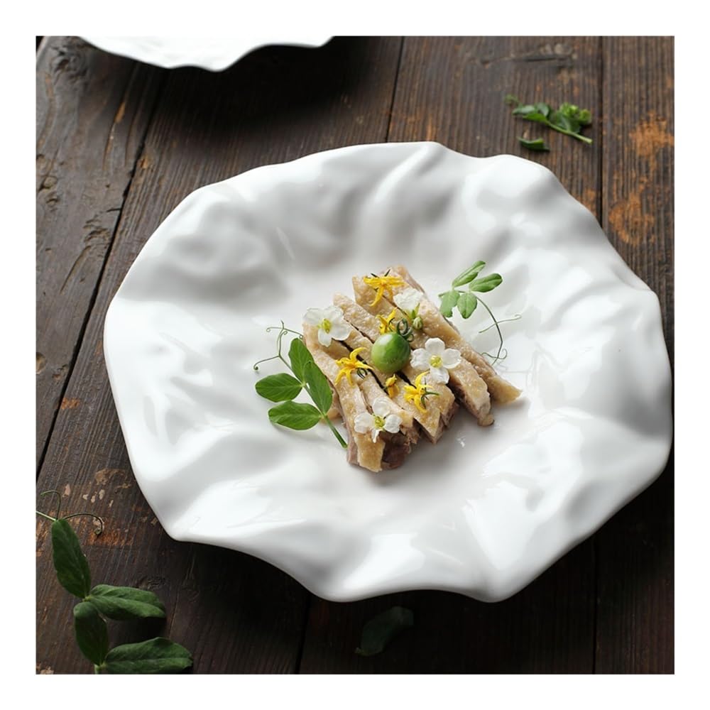Platos llanos de cerámica con diseño irregular para restaurantes, color blanco, perfecto para presentar comidas