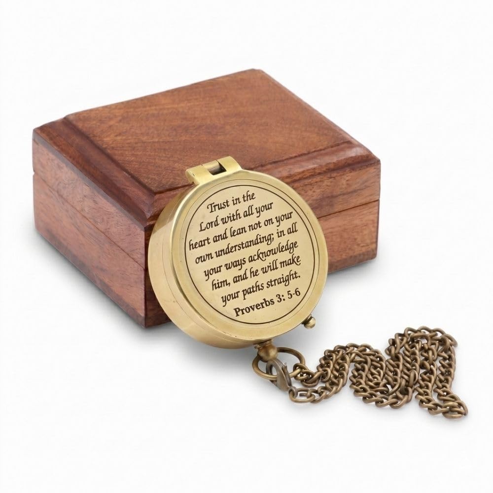 Trust in The Lord, Proverbs 3: 5-6, Solid Brass Directional Engraved Compass, Baptism Gifts for Boys Girls, First Communion, Christian Gifts for Men, First Confirmation Gifts for Boys Catholic Gifts-image-24