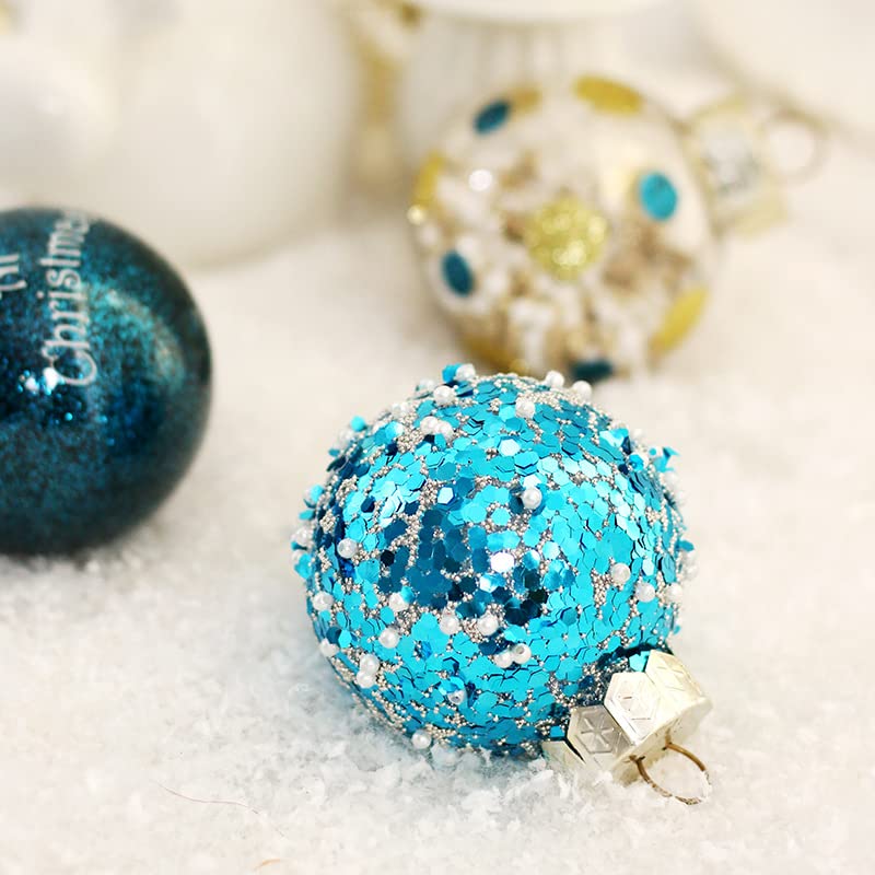 Weihnachtsbaumschmuck-Set, 25 Stück, 6 cm große Weihnachtskugeln, bemalte, bruchsichere Hängekugeln(Blue Gold)
