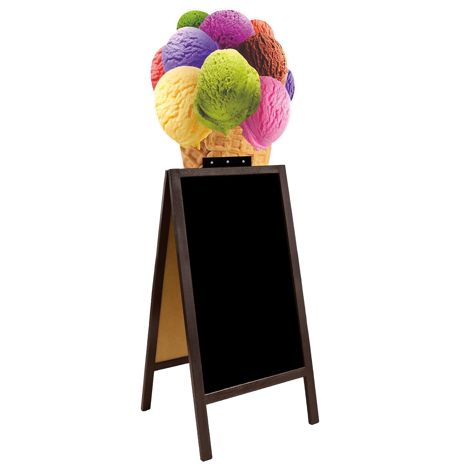 Großer doppelseitiger Kundenstopper 192 x 74 cm, mit HDF-Kreidetafel, braune Holzkonstruktion, 16 Motive für Eisdiele, Café, Restaurant und Gastronomie (9. Pizza Margherita)