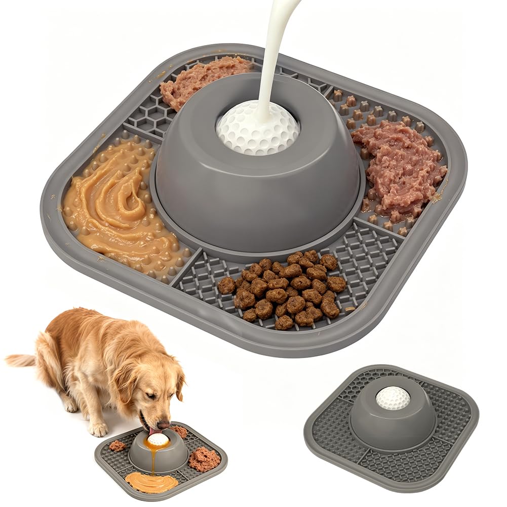 Slow Feeder Dog Bowl with Built-In Rolling Ball, Anti-Slip Lick Mat for Liquid Food, Lick and Roller Bowls for Liquid Treats, Non-Slip Silicone Feeder for Dogs, Dietary Supplement Post-Op Nutrition-2