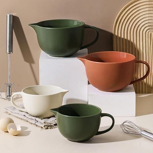 Miniatura 4 de Tazón de cerámica simple de color sólido para cocina, cuenco grande de 1 cuarto de galón, con boquilla de vertido y mango