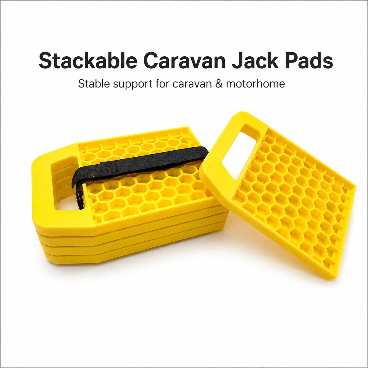 Tapis de cric de camping-car, bloc de nivellement avec structure renforcée, antidérapant, résistant aux intempéries pour empêcher les crics de l'évier pour caravane et camping-car (jaune)