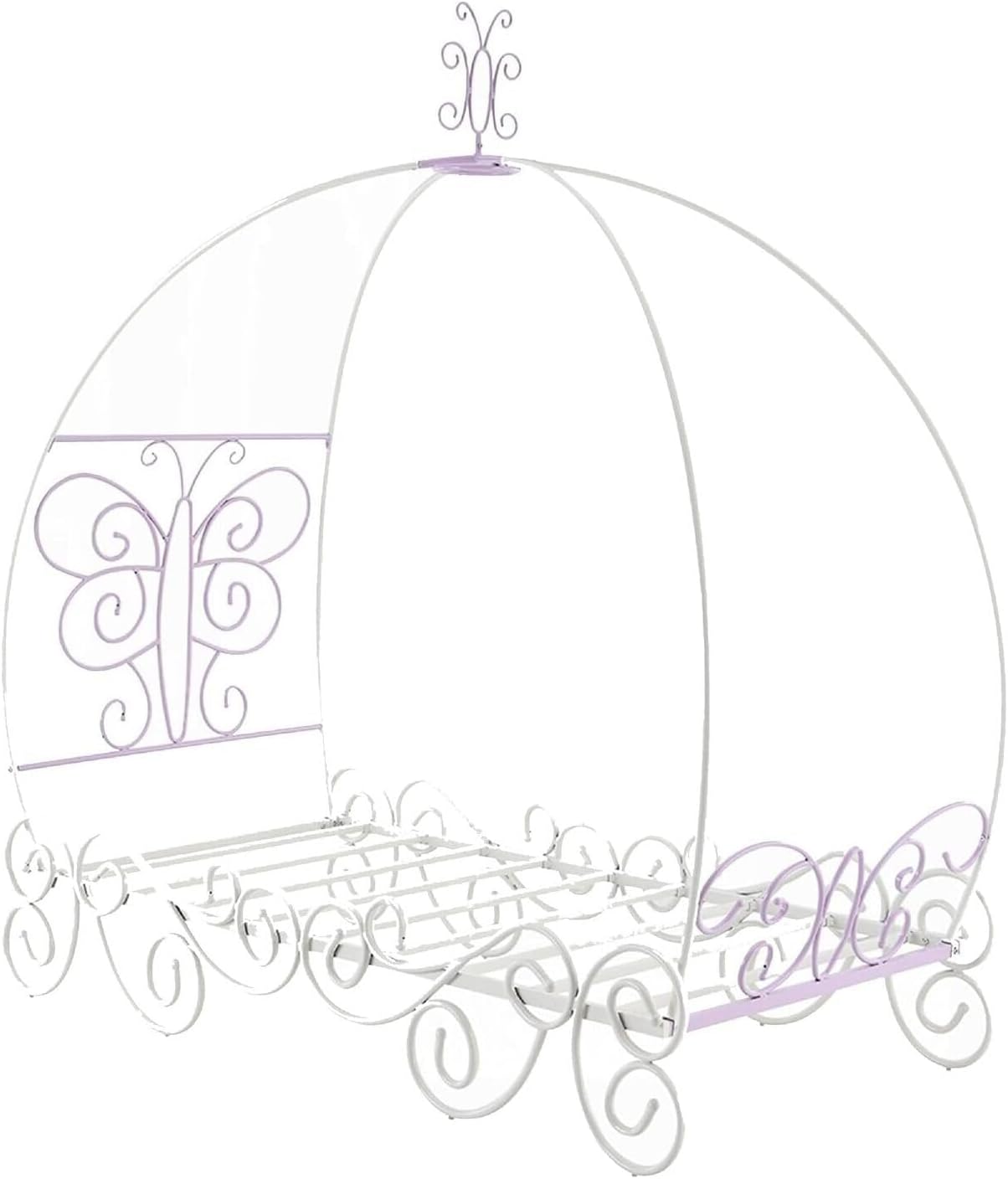 HomeStock Full Canopy Bed - Princess Bed with Butterfly Design - White Purple Bed Frame for Girls Room