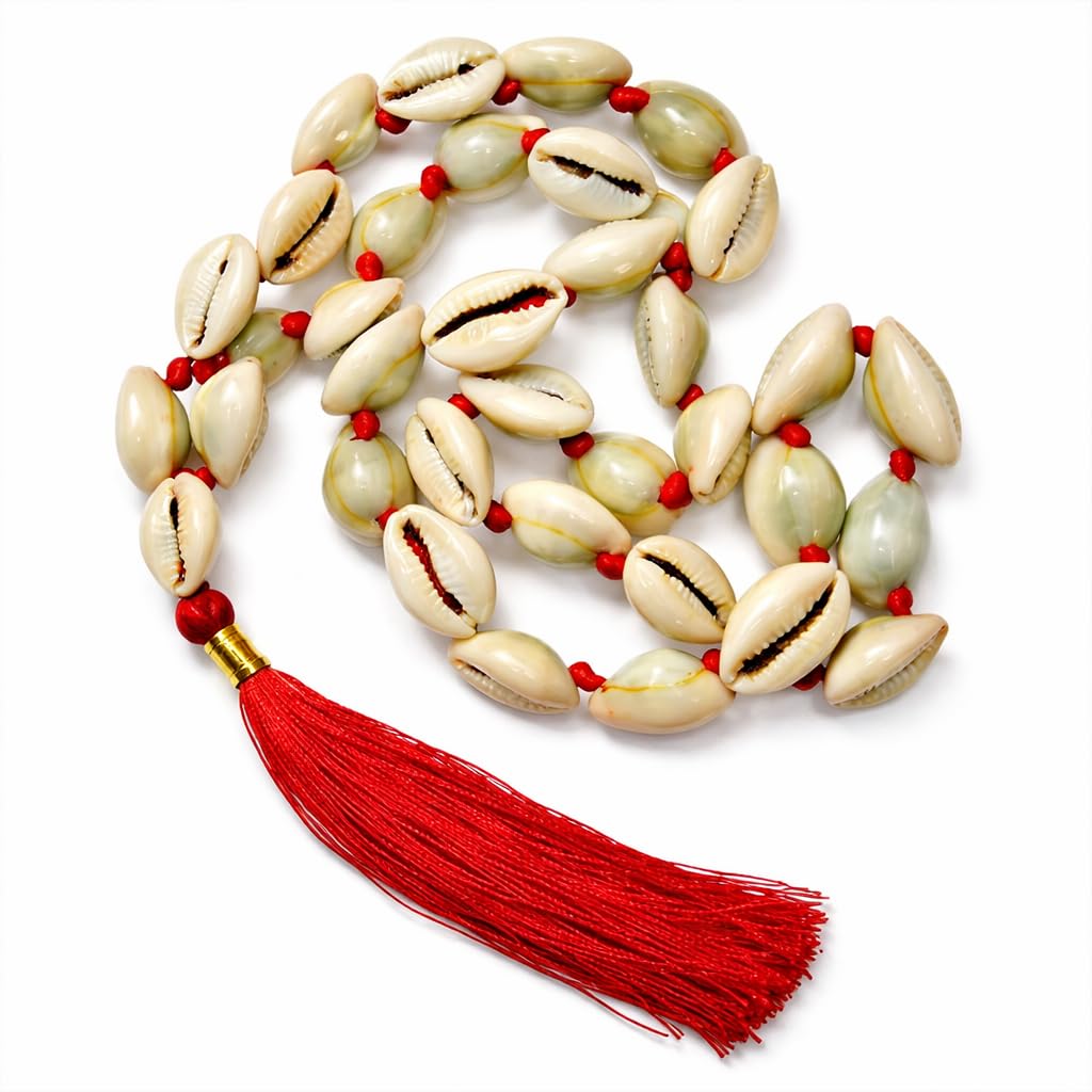 rdk Kaudi Mala Necklace Jaapmala for Meditation Mantra & Pooja Astrology Organic Kauri Jewellery for Men & Women - 27+1 Kaudi-picture-18