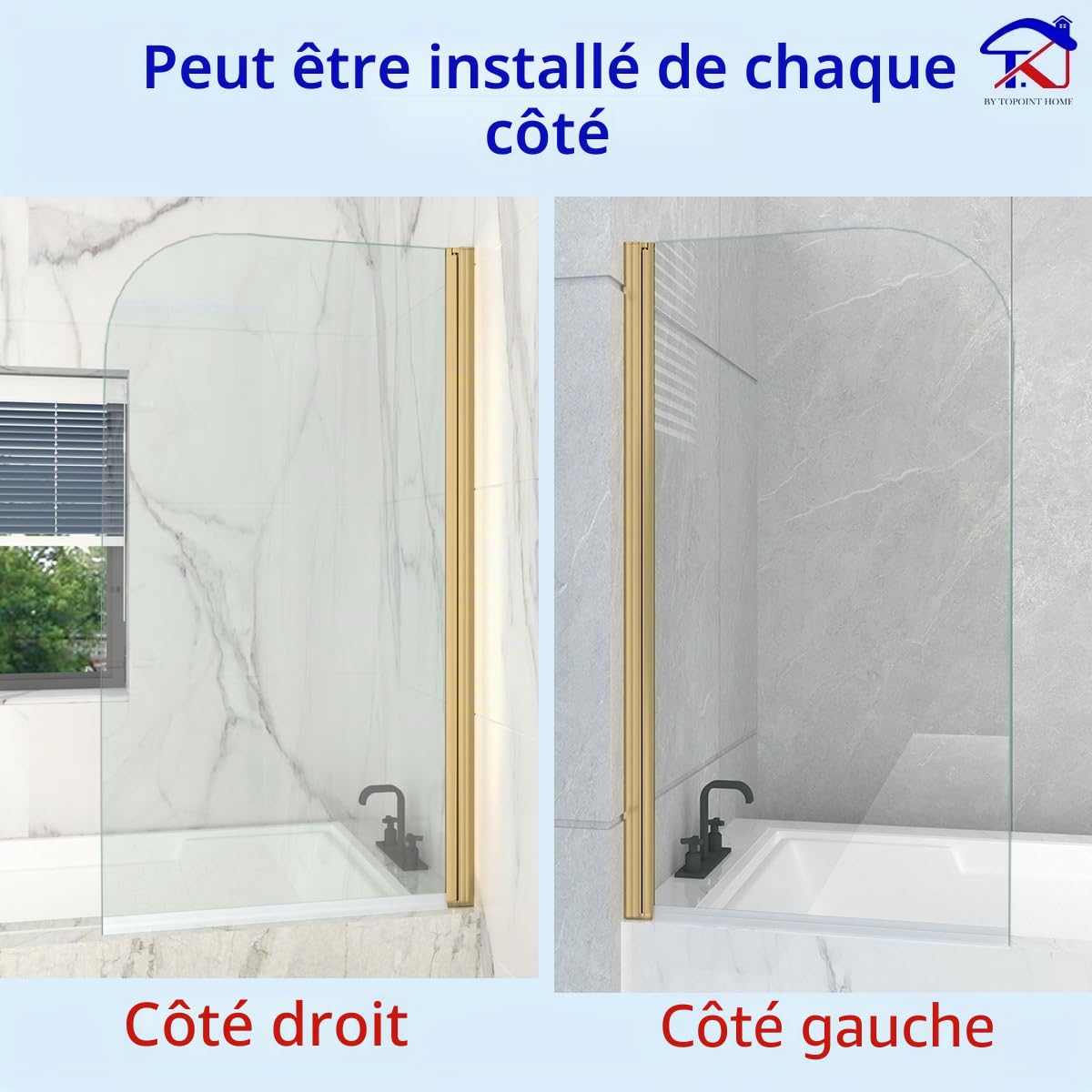 T&K Pare-bain pivotant 800 x 1400 mm pour douche avec bord arrondi doré en verre trempé de 5 mm à nettoyage facile des deux côtés pour salle de bain