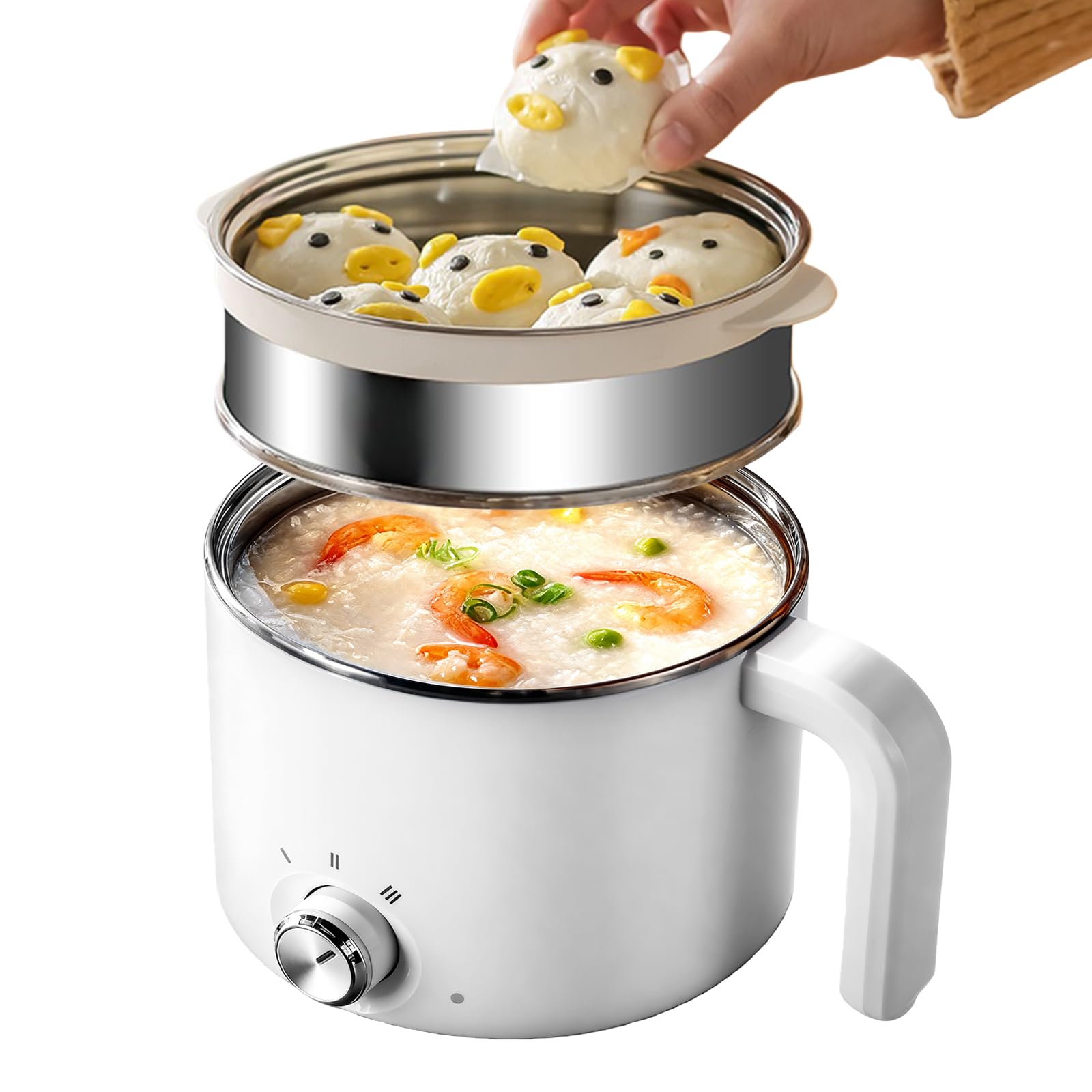 Derretidor de cera de una pieza, olla eléctrica pequeña, 1,7 l, 300 W/600 W, olla eléctrica para sopa, pasta, avena, albóndigas, con doble barra