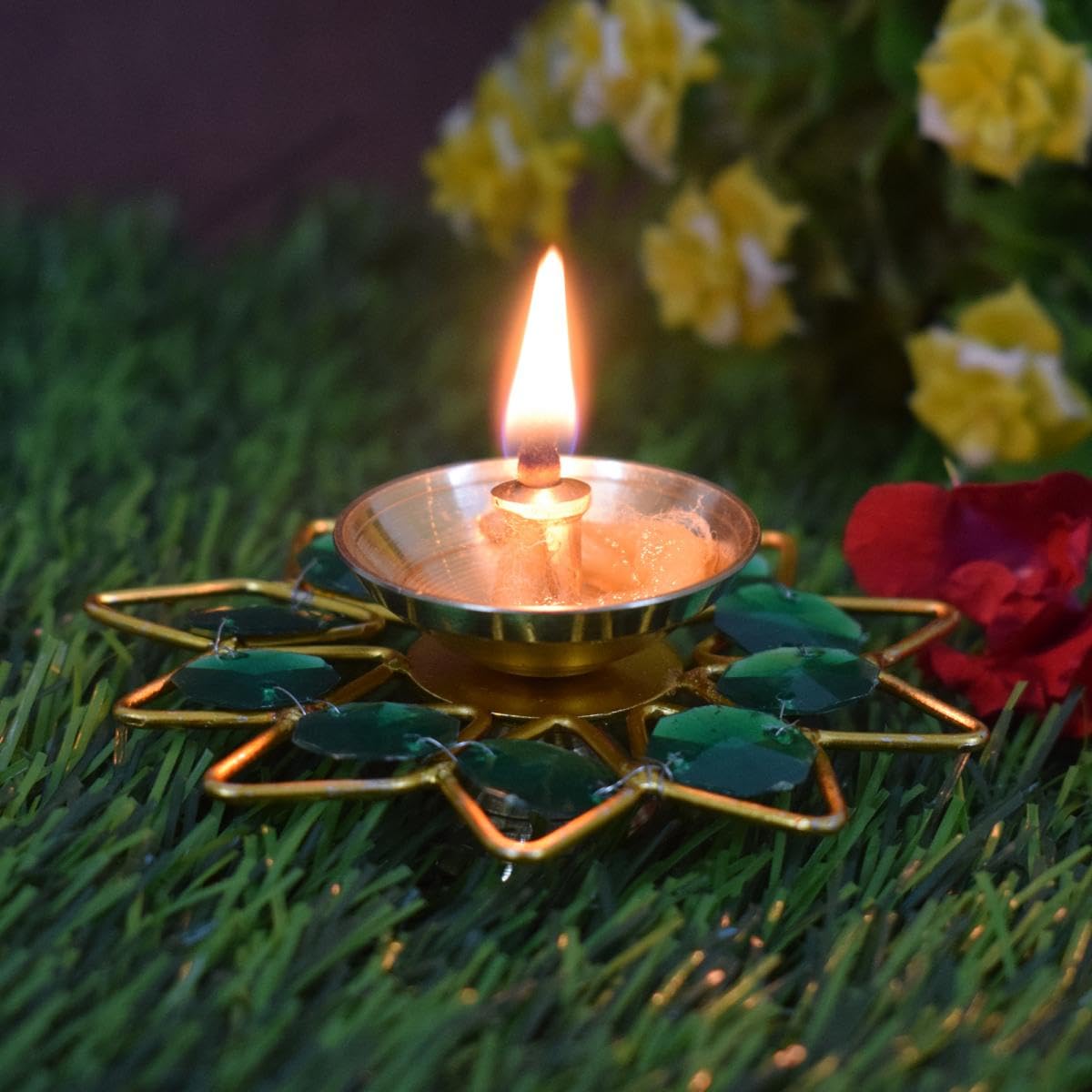 TARANG ARTS Star Crystal Design Brass Diya/Lamps | Handmade Traditional Brass Diya for Home Decoration/Puja/Religious Festivals & Home Decor (1x3 inch)