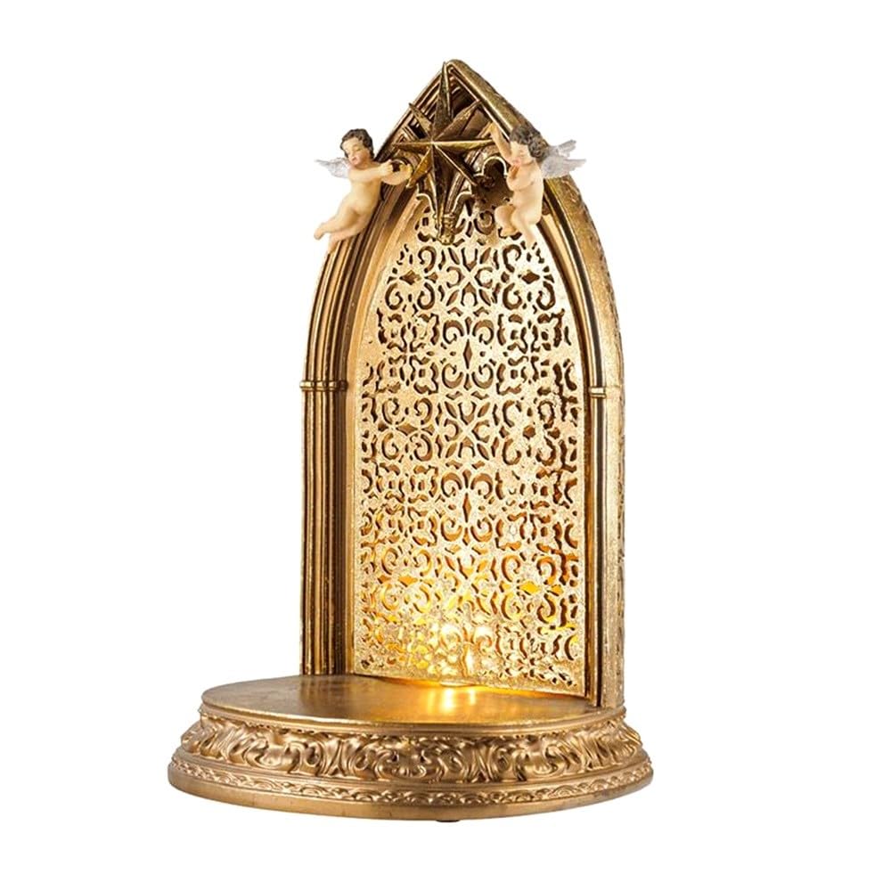 Soporte dorado 43 cm. hornacina detalle luz ángeles estrella imagen resina