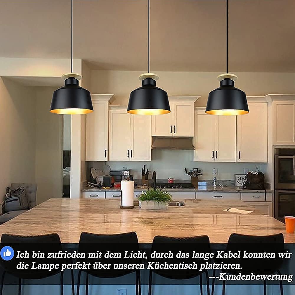 Depuley Lampada A Sospensione A LED Nero/oro - Stile Vintage Industriale In Metallo E Legno, Max 60W
