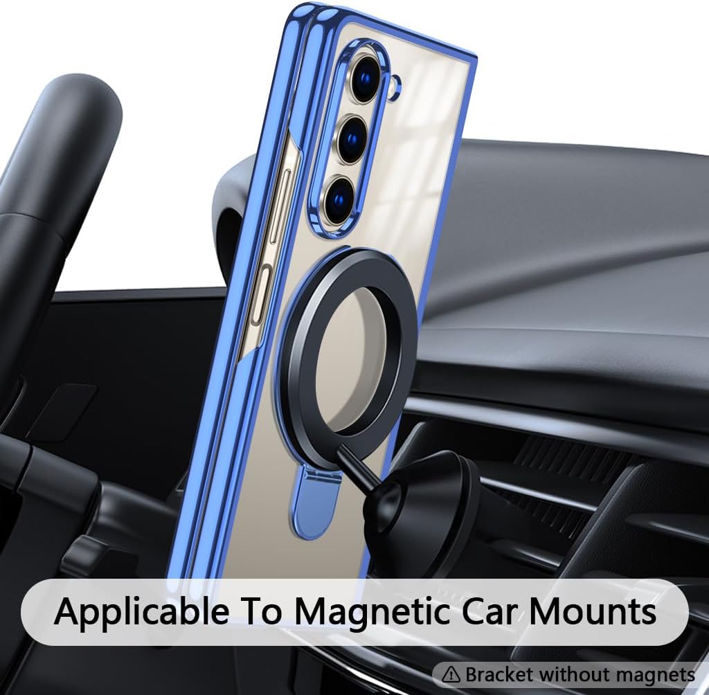 Compatible for Galaxy Z Fold 6 Case with O-Ring Stand Clear Case, Compatible with Magnetic Car Phone Mount [Wireless Charging] Slim Fit Anti-Scratch Cover for Galaxy Z Fold 6, Blue(13-53)