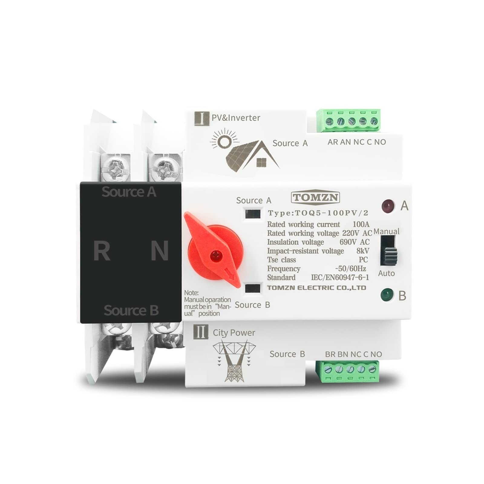 BJPCTUSF 2P 3P 4P Din Rail ATS for PV and Inverter Dual Power Automatic Transfer Selector Switches Uninterrupted 63A 100A 125A