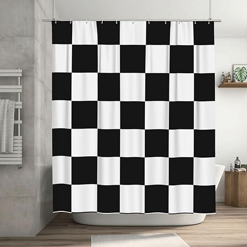 Miniatura 6 de Fiokroo Cortina de ducha con textura de mármol negro y dorado, 72 x 72 pulgadas, tela de poliéster impermeable, textura de mármol, cortina de baño