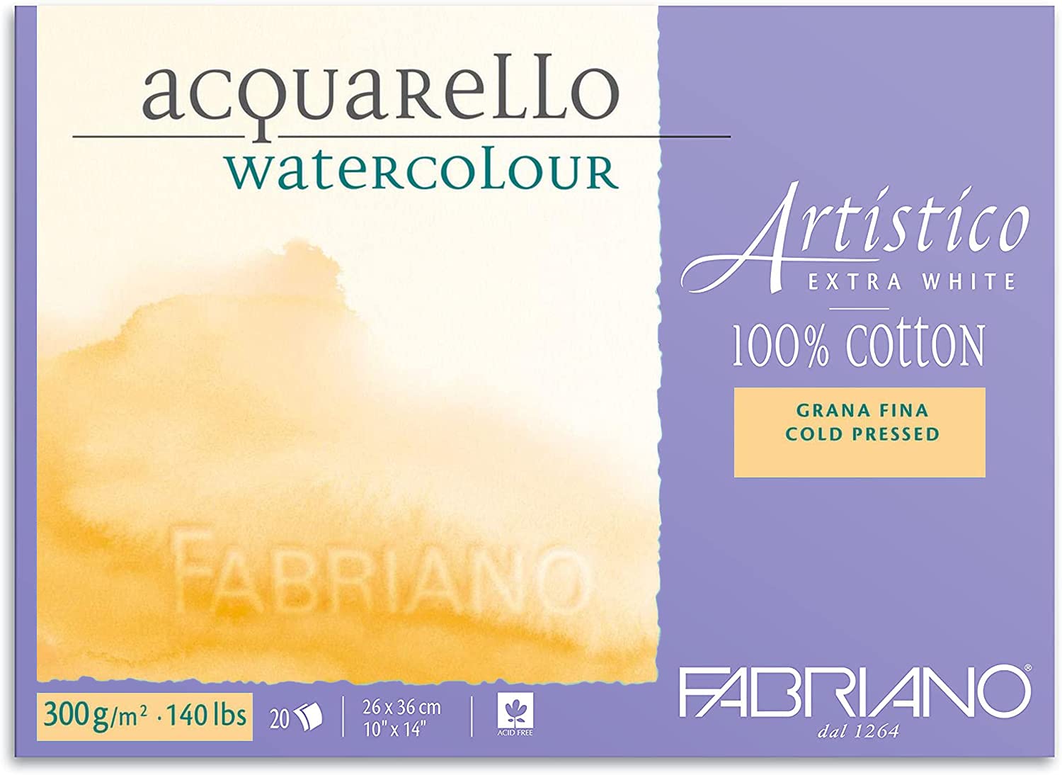 FABRIANO ARTISTICO X White - Bloc de 4 lados pegados, papel, blanco, grano fino, 26 x 36 cm