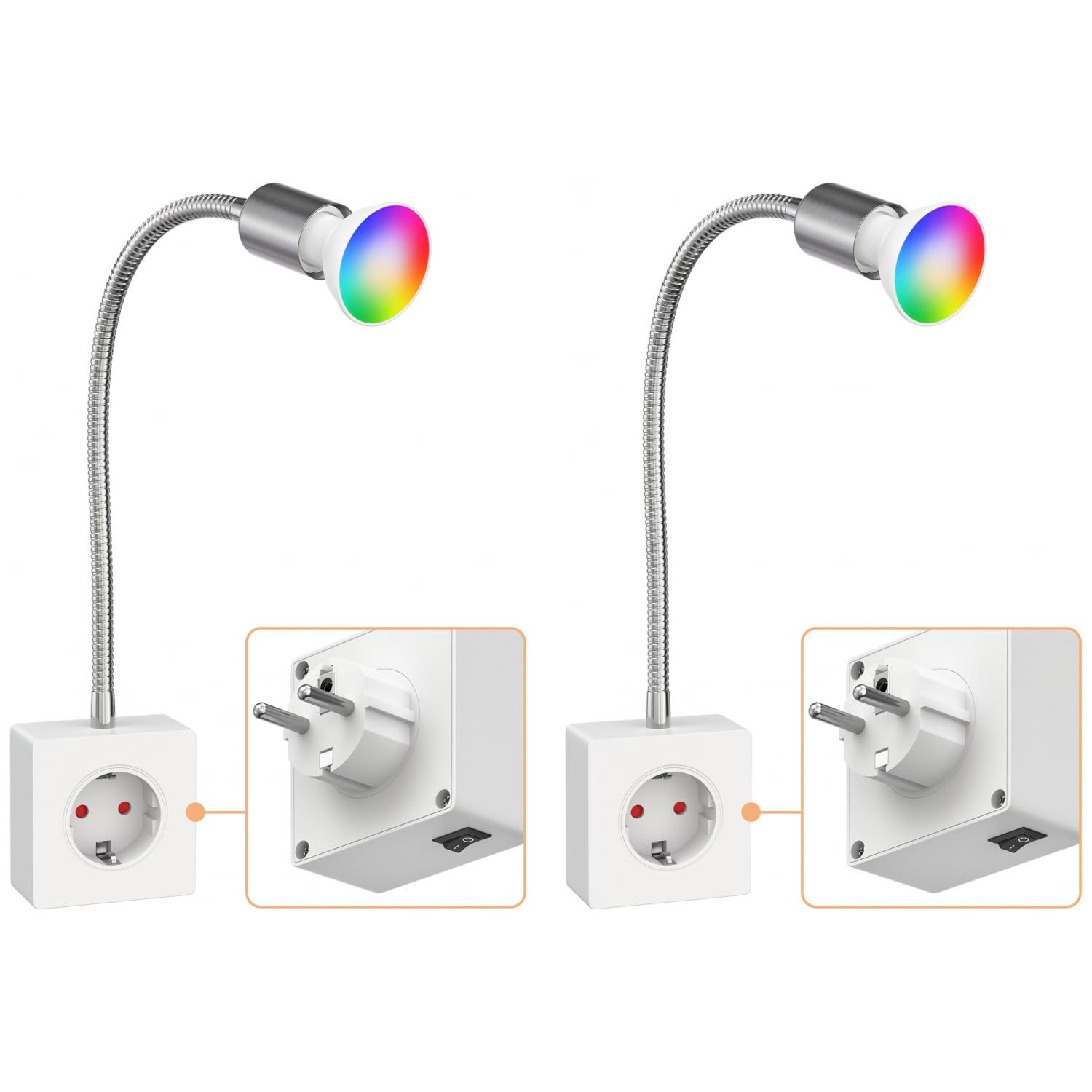 ledscom.de Lampada da presa doppia LESCH, cromata/bianca, con lampadina LED GU10 Smart Home da 5,5 W, 473 lm