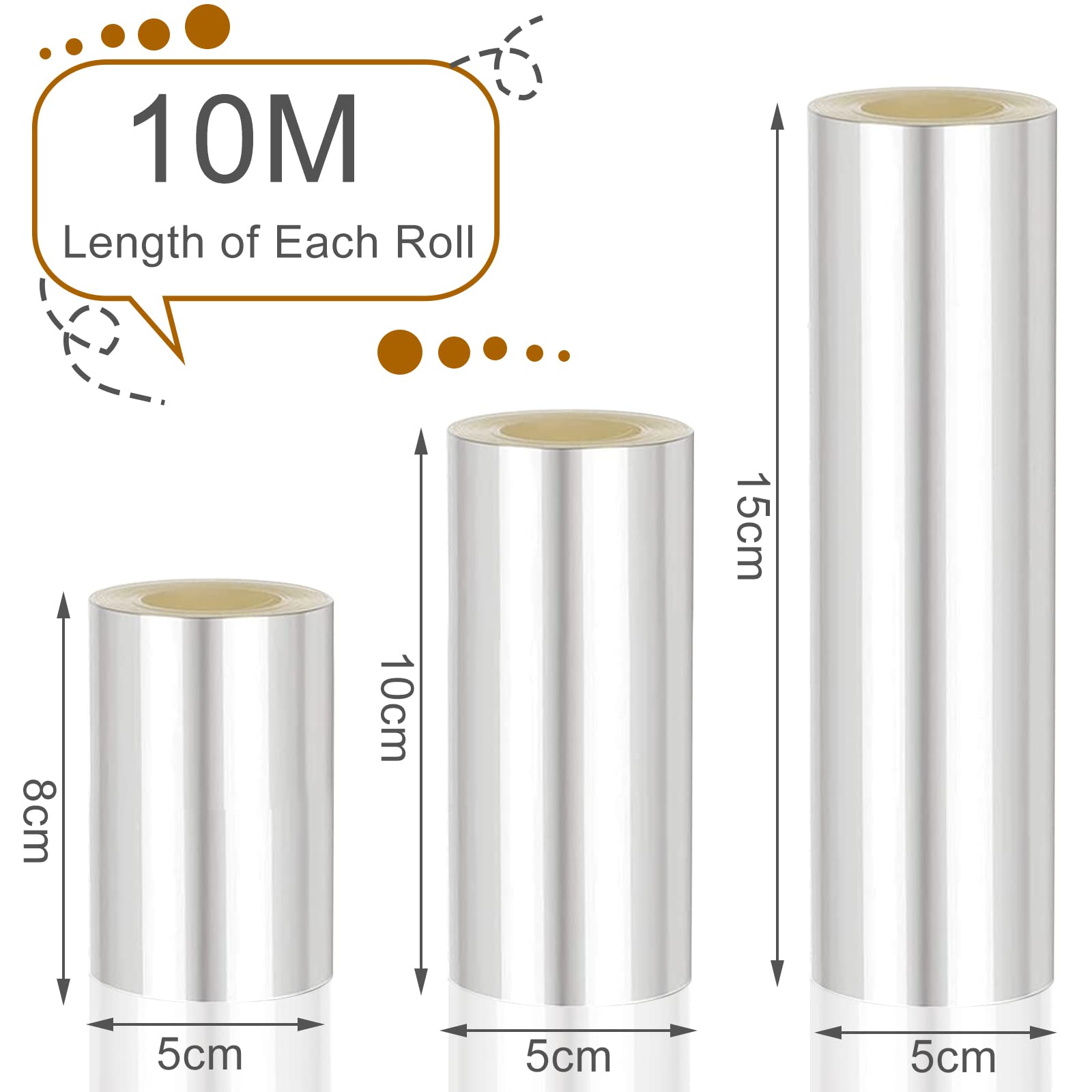 Lot De 3 Rouleaux Film Acétate Réutilisable Pour Bordure Gâteau – 8/10/15 Cm X 10 M – Transparent Alimentaire PET