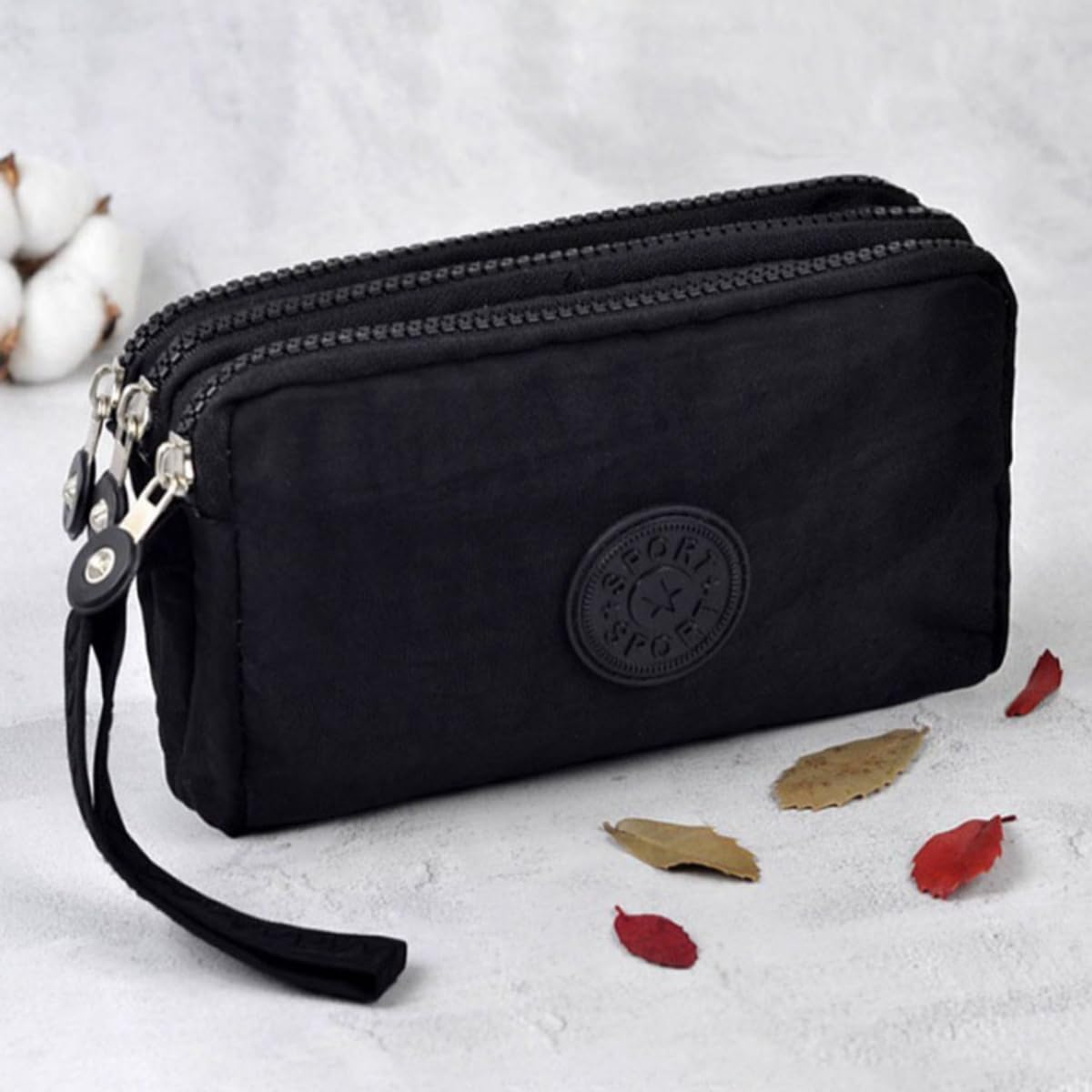 Women's Multi-Functional Large Horizontal Wallet, 3 Layers Zipper Waterproof Purse for Accessories for Daily Use (Black)