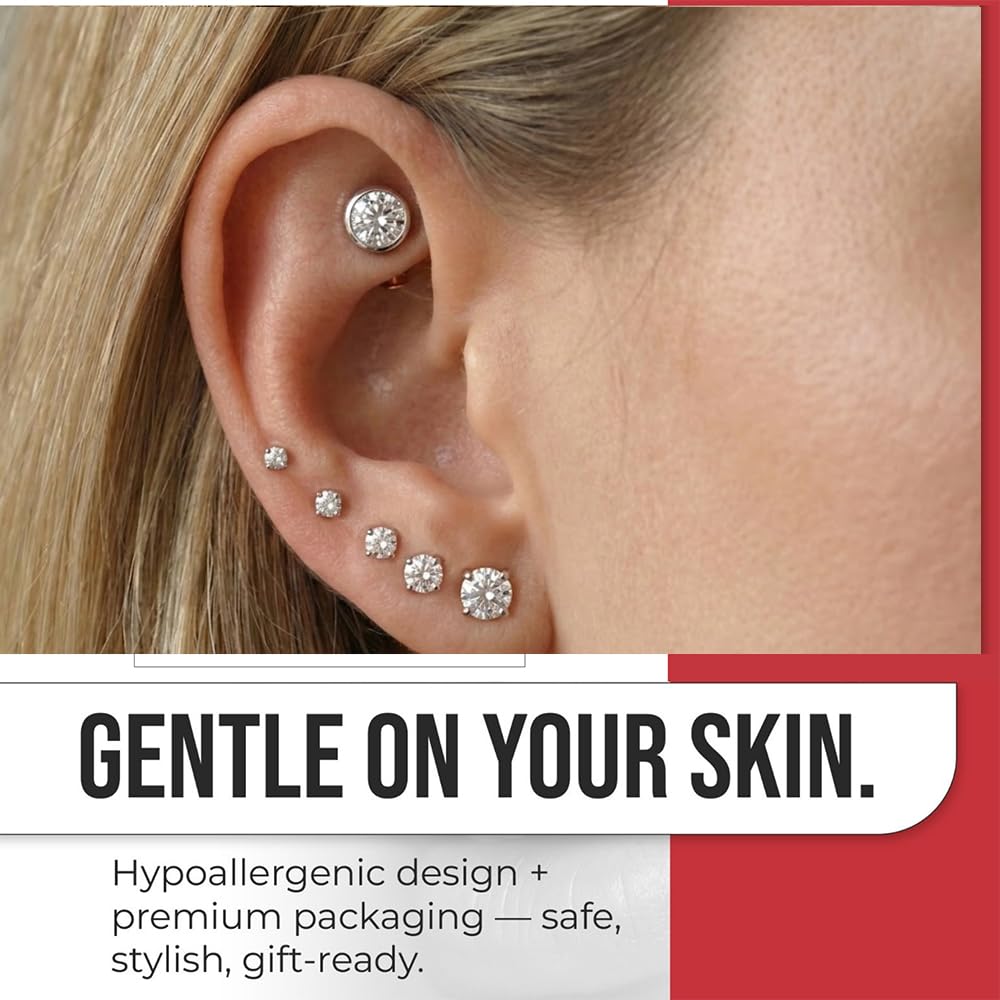 Piercing de labio de oro amarillo macizo de 9 quilates, oro blanco, circonita cúbica redonda, sin rosca, parte superior de calibre 16, parte trasera plana, piercing de barra para tragus