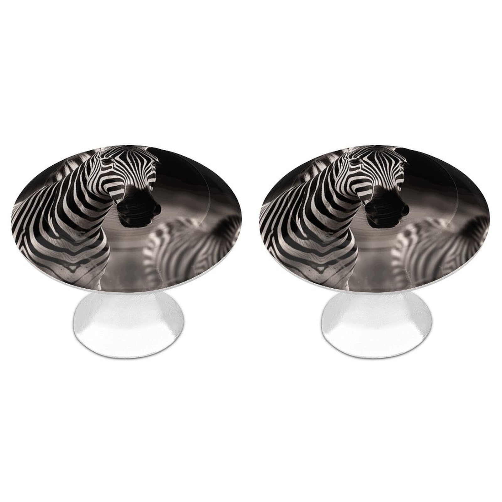 FekiLoot Wild Animals Zebra Cabinet Knobs 2 Pack Stainless Steel Round Dresser Drawer Knobs Kitchen Drawer Hardware Dresser Knob Closet Door Pulls Cabinet Handles for Cupboard Drawer Pulls