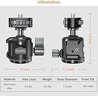 Vista 7 de Ball Head for Phone Mount,Aluminum Ball Head with Cold Shoe，360°Panoramic Rotating Mount Base Adapter with 1/4” Screw for Phone Mount/Tablet