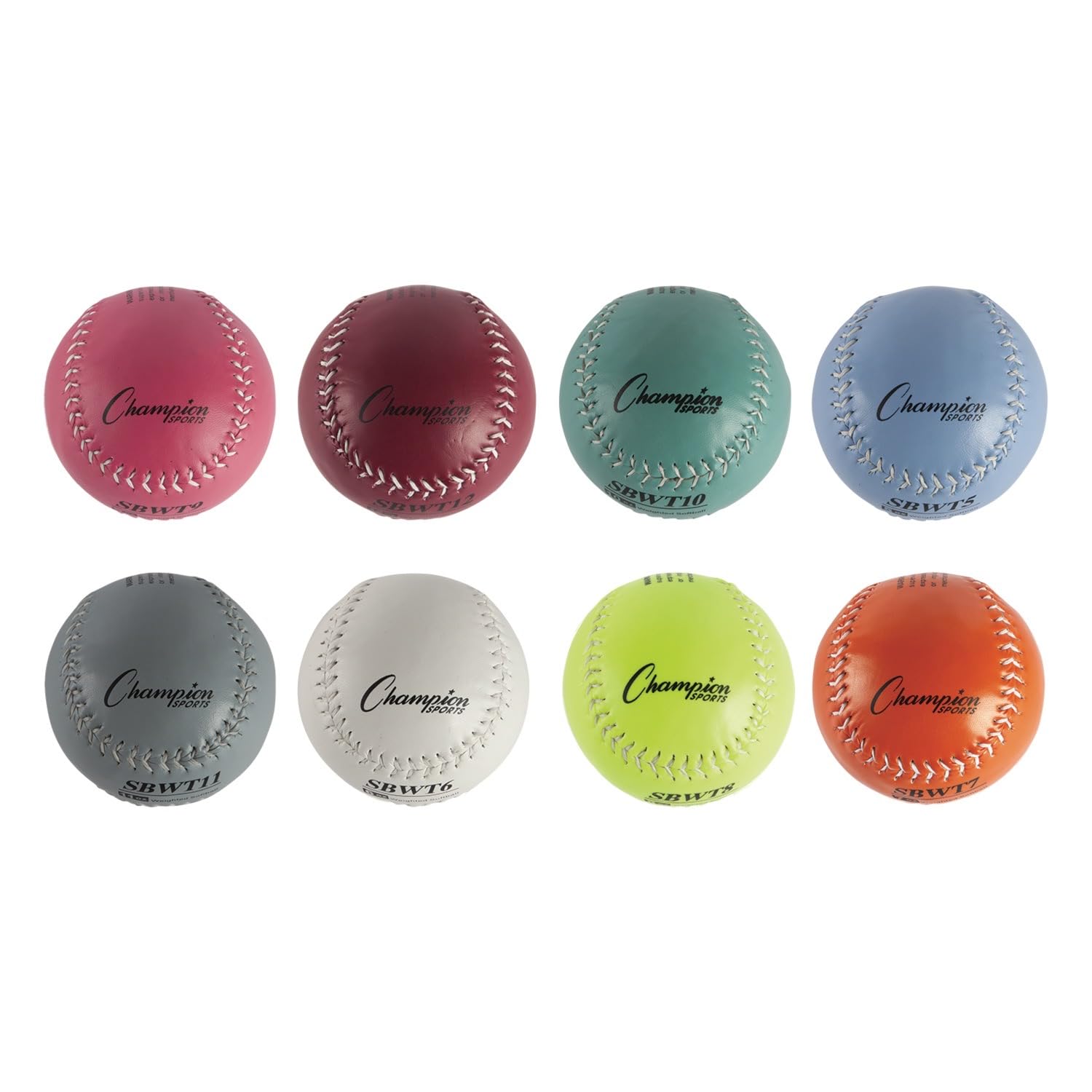 Champion Sports Weighted Training Softball Set - Rubber Cork Core - Leather Cover - Set of 8 Balls - Graduated Weights - 5 to 12 oz - 12 Inch Diameter