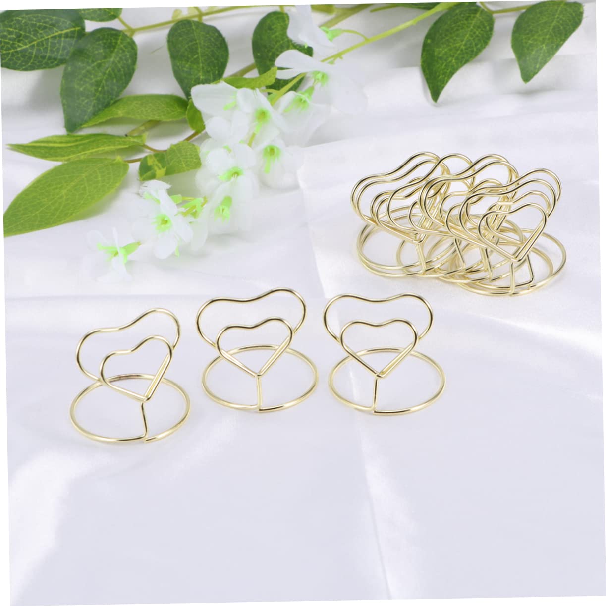 STOBAZA 10pcs place cards gold place wedding table numbers holders mini place holders gold Heart Card Holders card table Menu wire business card holder for desk loom Heart-shaped to rotate