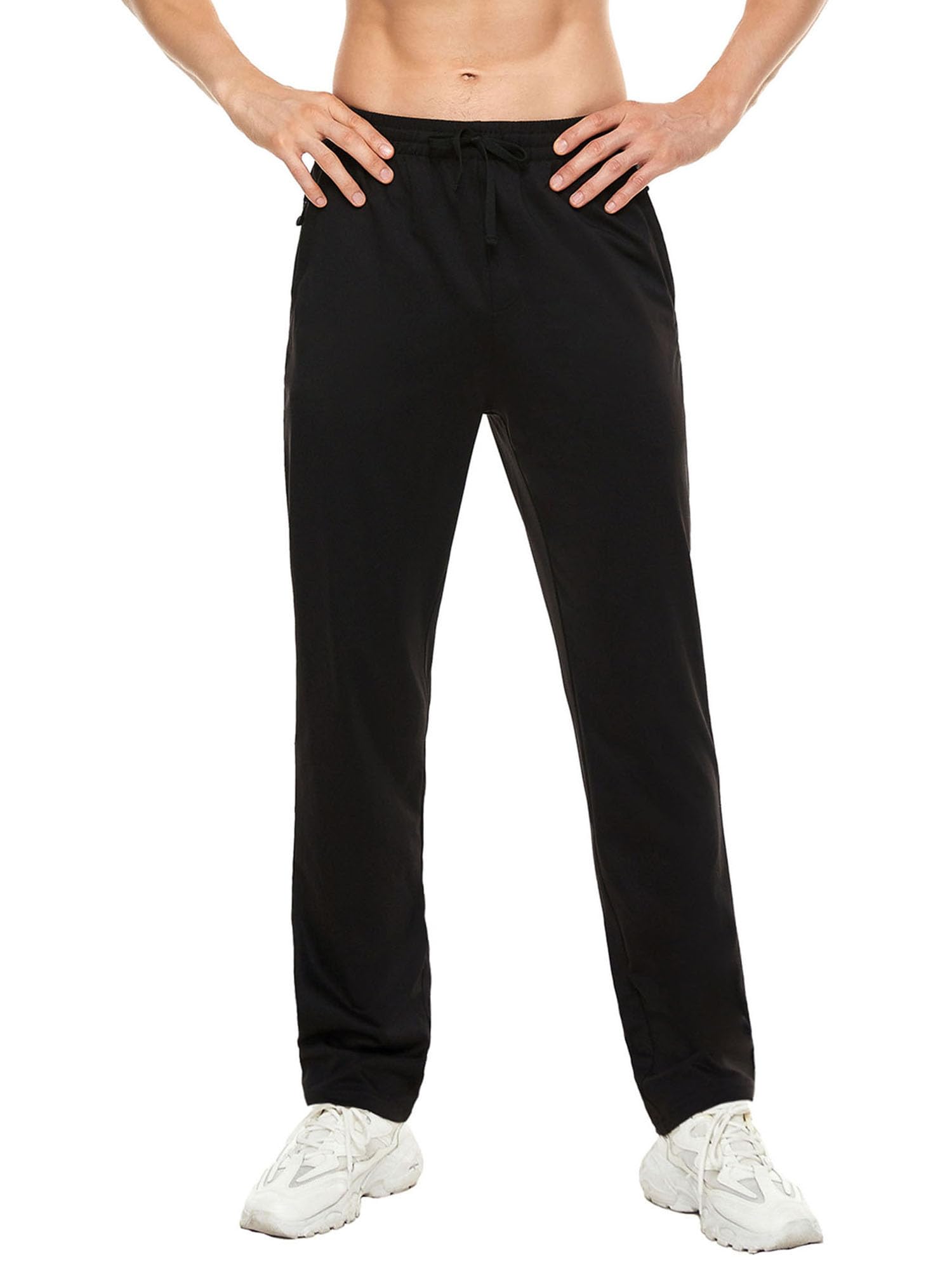 Pdbokew Men's Running Pants Athletic Pants with Zipper Pockets Black