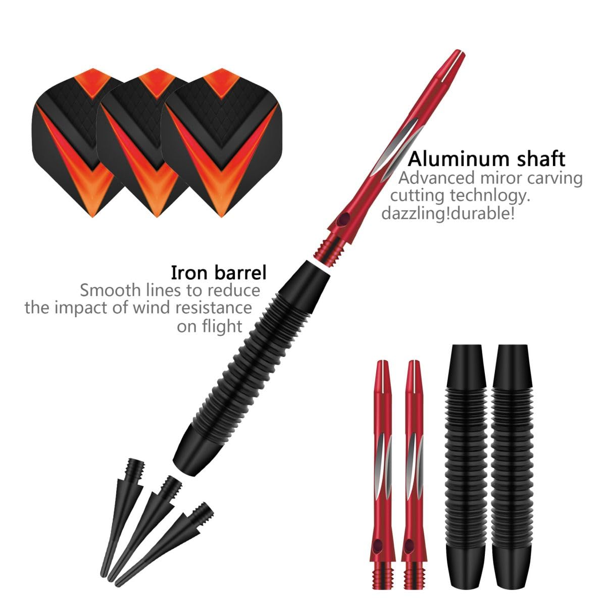 HRLORK 3 Packs Darts Set Professional Darts Set Plastic Soft Tip Darts Aluminum Shafts Darts Stems and Flights with 3 White Spare Shafts and Darts Case- Red - Image 2