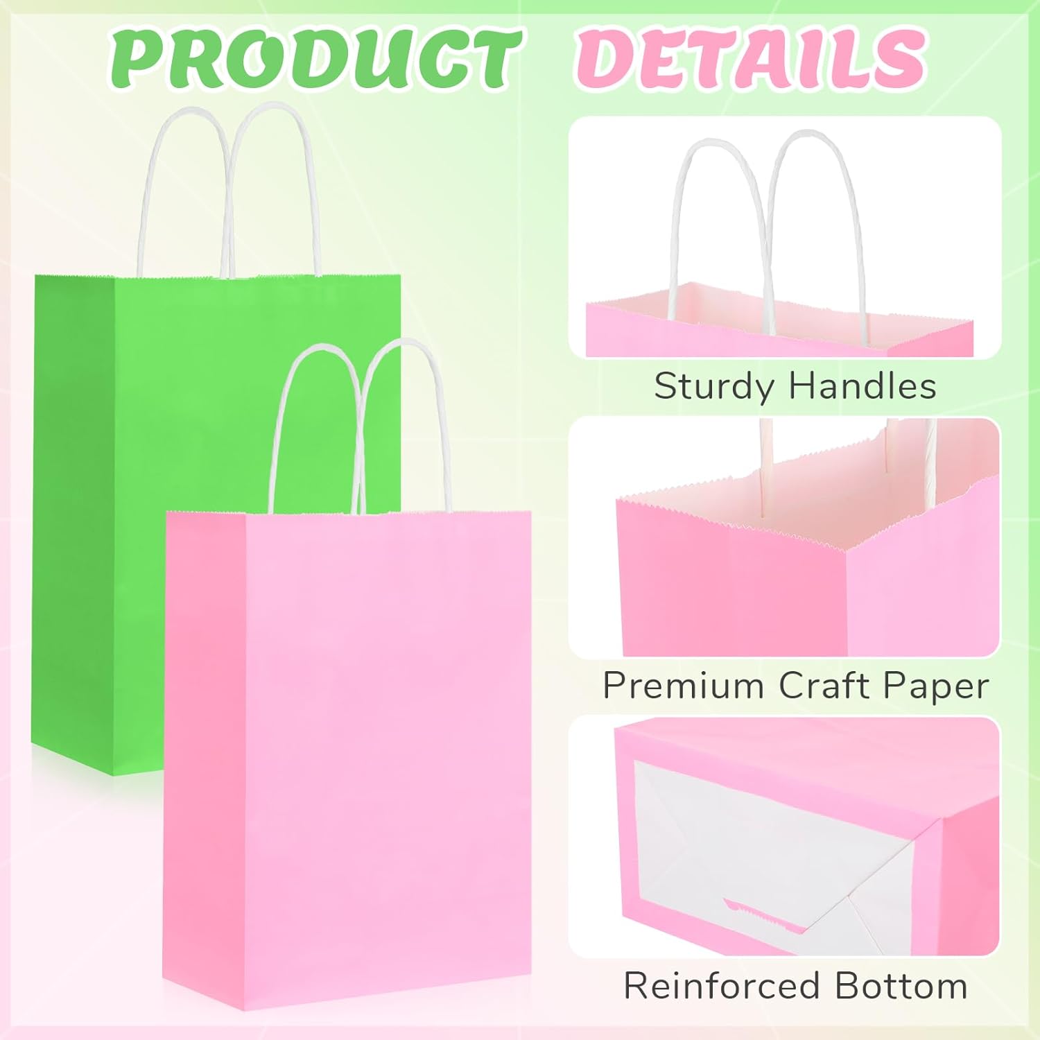 Kolldenn 24 Pcs Christmas Witch Party Gift Bags Pink and Green Treat Bag 6.3 x 3.15 x 8.7 '' Paper Favor Goodie Bags with Handle for Princess Baby Shower Birthday Party Supplies - Image 6