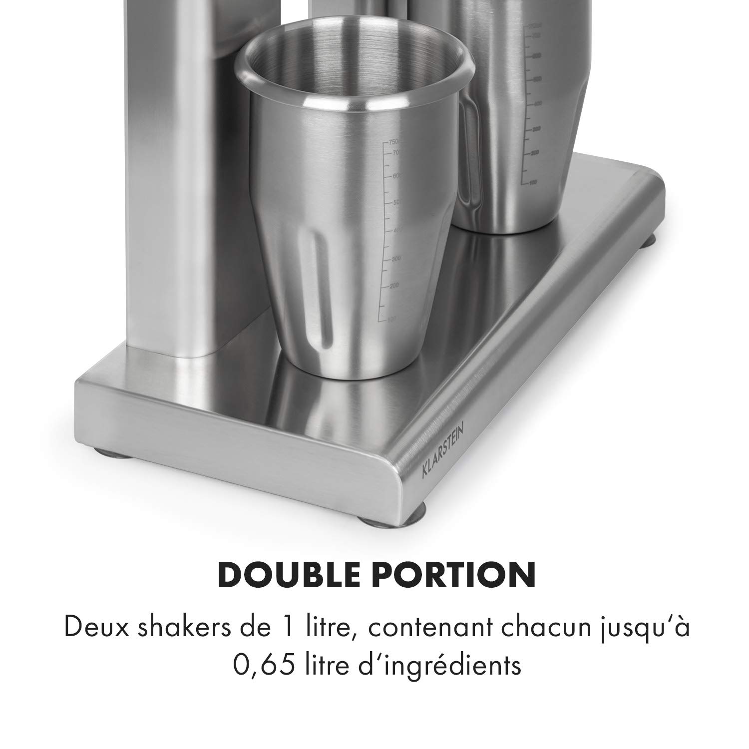 Klarstein Kraftpaket II Pro Double Mixeur a Boissons, 160 W, 2 x 1 L, 2 Vitesses, 20000 tr/min, 2 Gobelets en Acier Inoxydable, Milk-Shakes & Proteines, Cocktail, Bar, Gastro, Argent