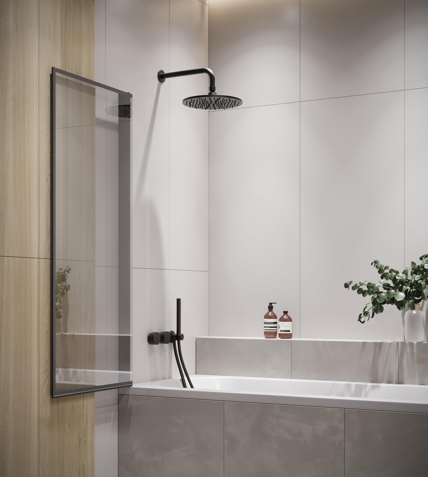 Pannello doccia girevole per vasca da bagno Medal, 60 x 140 cm, colore nero, con vetro di sicurezza monolocale da 5 mm, rivestimento nano