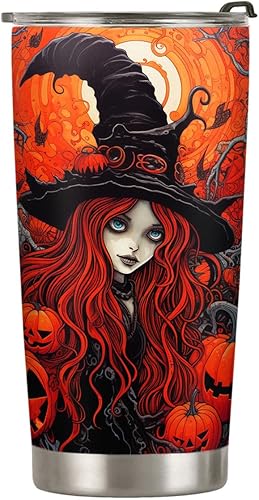Vaso de Halloween de 20 onzas, vaso de bruja de Halloween, vaso de bruja de calabaza de Halloween, taza de viaje aislada con tapa, termo de café