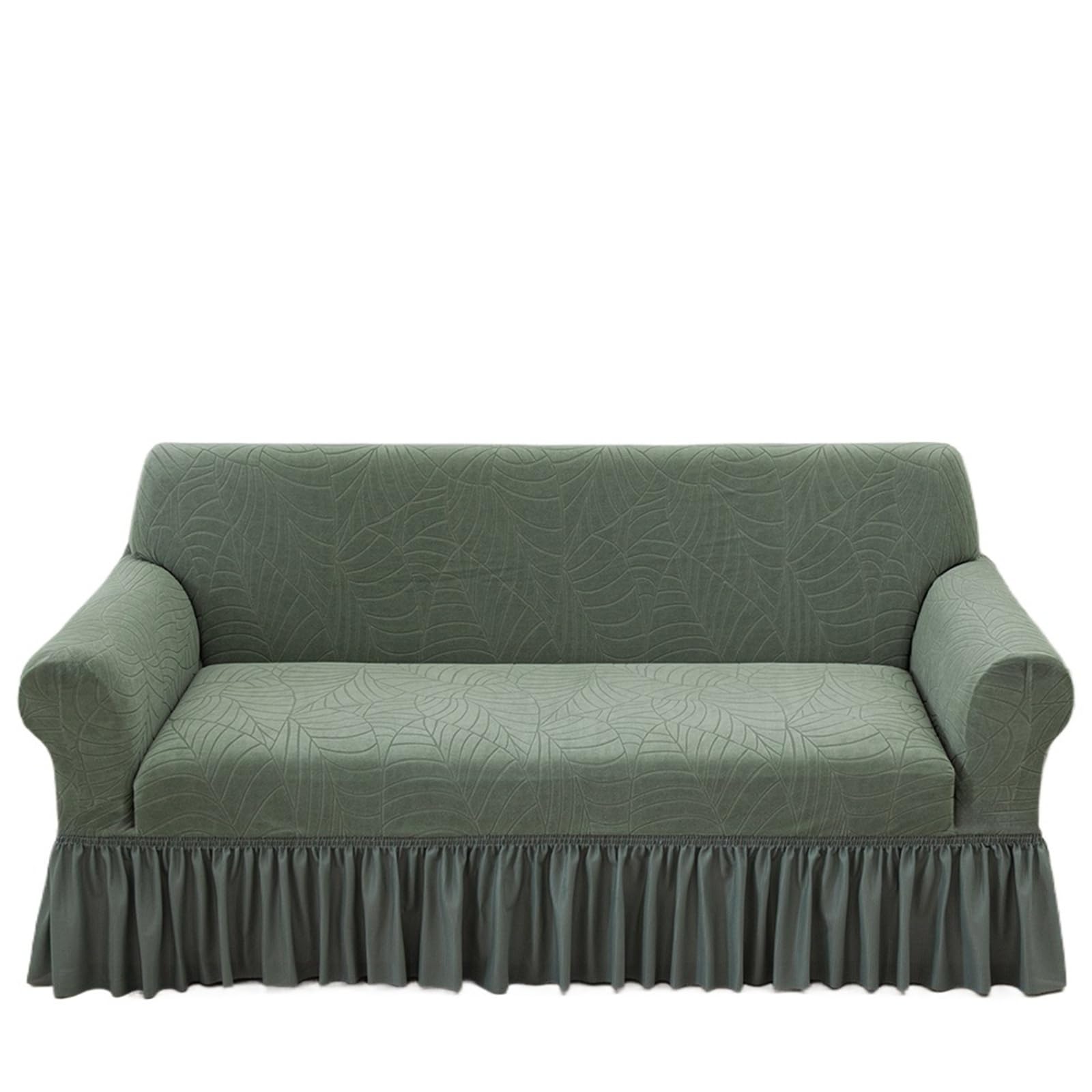 GCYEIDMA Skirt Sofa Cover Jacquard Sofa Slipcover with Skirt Stretch Cover for Living Room Couch Covers Easy Fitted Washable(Green,3-seater 190-230cm)