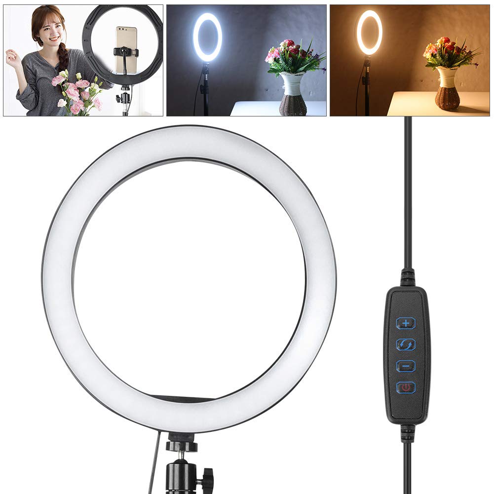Cocoarm Lampka pierścieniowa LED, 10 cali, przyciemniana pierścieniowa do selfie, USB, LED, statyw do YouTube, fotografii wideo, make-upu, portretów, vlogów, selfie