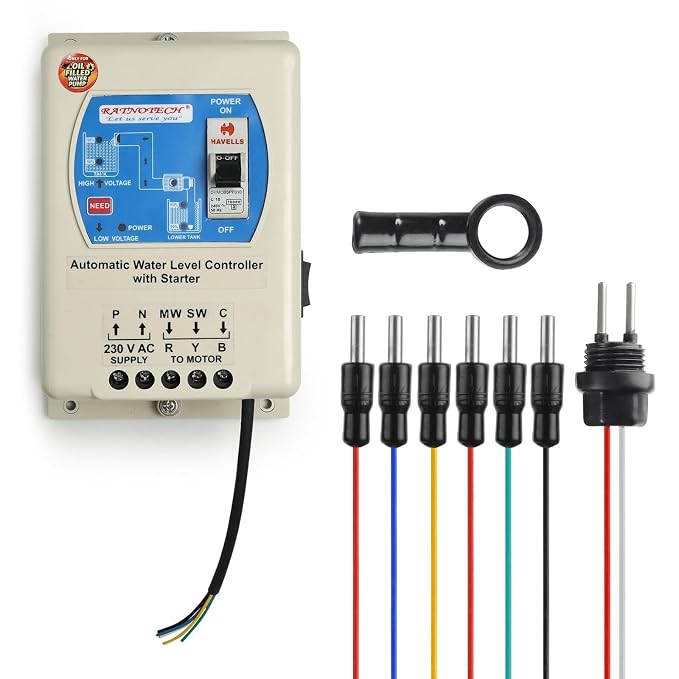 RATNOTECH Fully Automatic Borewell & Sump Pump Starter with Water Level Controller | Voltage Protection| Auto/Manual Mode | 15 MONTHS WARRANTY (2 HP With 72MFD CAPACITOR)