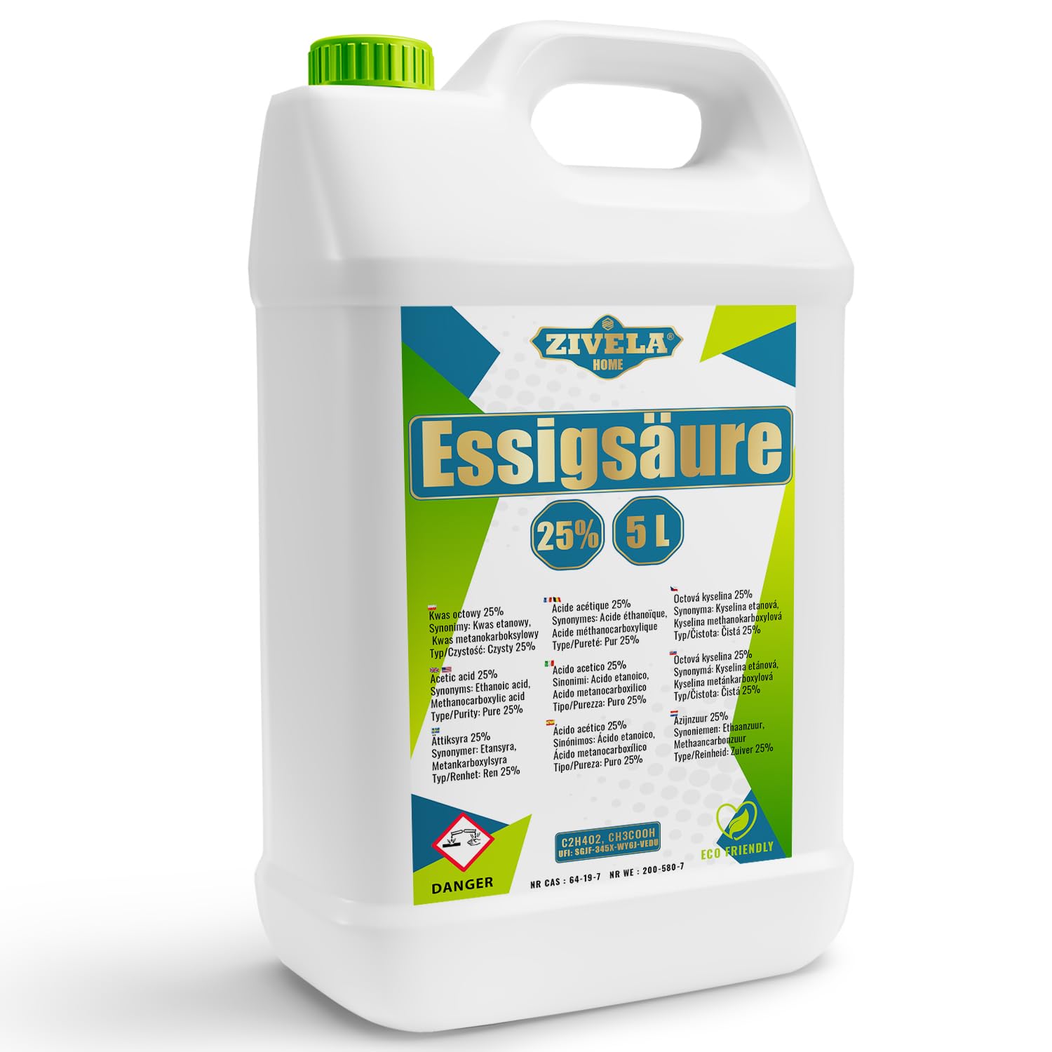 20 l di acido acetico 25% di qualità premium – il vostro tuttofare in casa | 4 x 5 l di acido acetico 25% di qualità alimentare Made in Europe