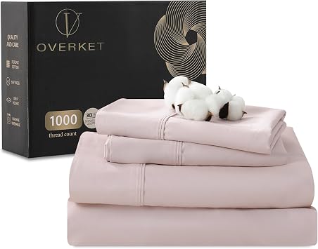 1000 Thread Count Egyptian Cotton Sheets Queen Size Set Sateen Weave Soft Breathable 16-Inch Deep Pocket 4PCSQueen,Dusty Pink