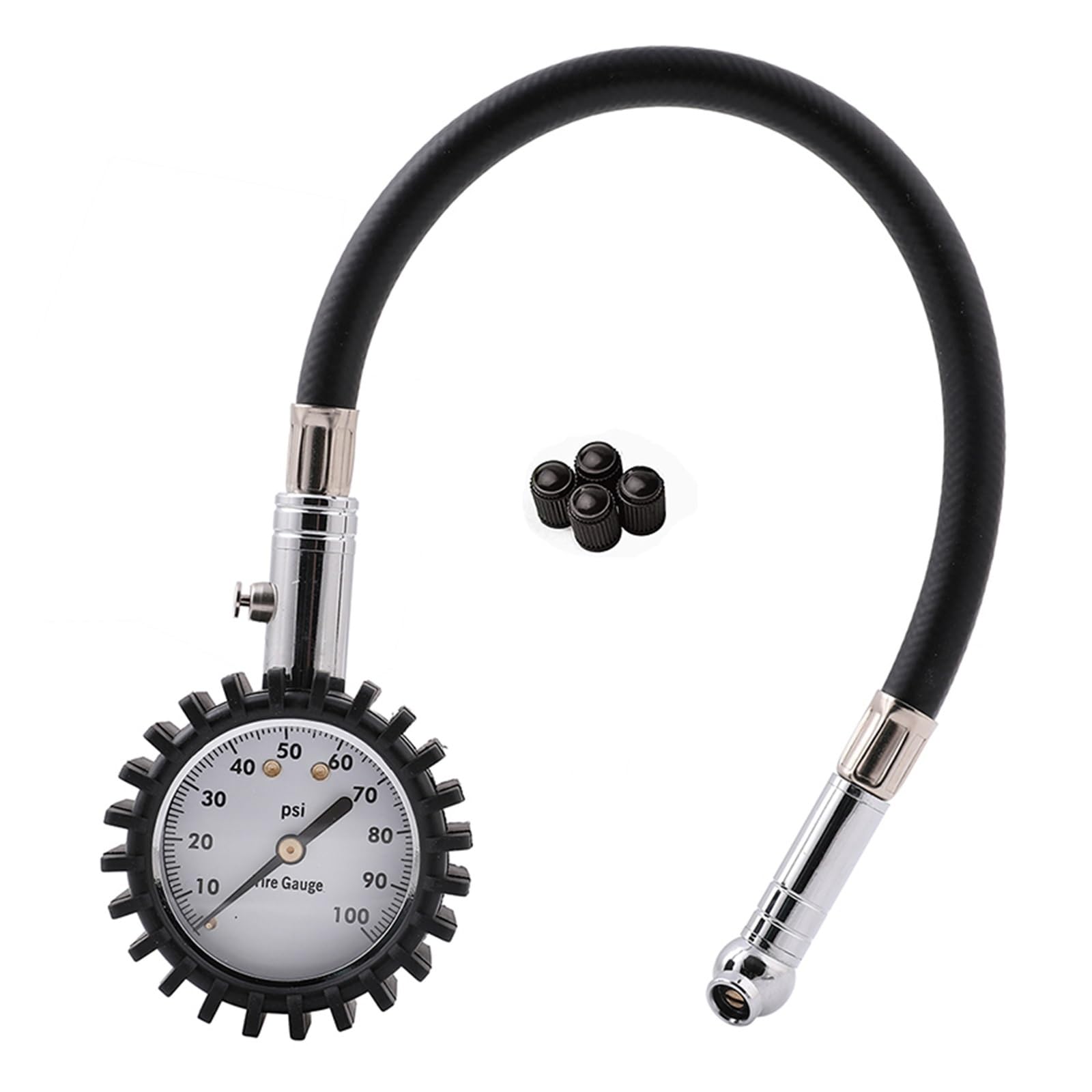 Manomètre pour pneus Manomètre De Pression Des Pneus De Voiture, 60 100 Psi, Tuyau Flexible, Surveillance Des Pneus, Jauge De Pression D'air Portable, Accessoire Automobile For Camion(Color:Silver 100