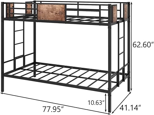 Miniatura 2 de HoRunzelin Twin Over Twin Size Heavy Duty Metal Bunk Bed with 2 Ladder and Full Length Guardrail for Kids Boys Girls,No Box Spring Needed,Space