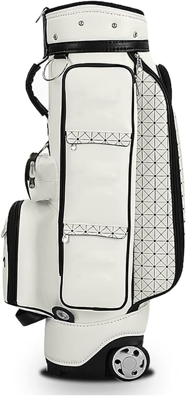 PU Leather Golf Bag, Golf Cart Bag, Easy to Carry, Retractable Golf Club Cart Bag with Wheels
