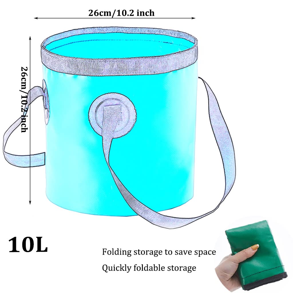 DUNAKE Faltbarer Eimer Camping, Klappbares Waschbecken, Multifunktionaler Tragbarer Wassereimer, Faltbare Runde Wanne Mit Griff, Für Reisen, Camping, Angeln, Gartenarbeit (Color : Green, Size : 10L)