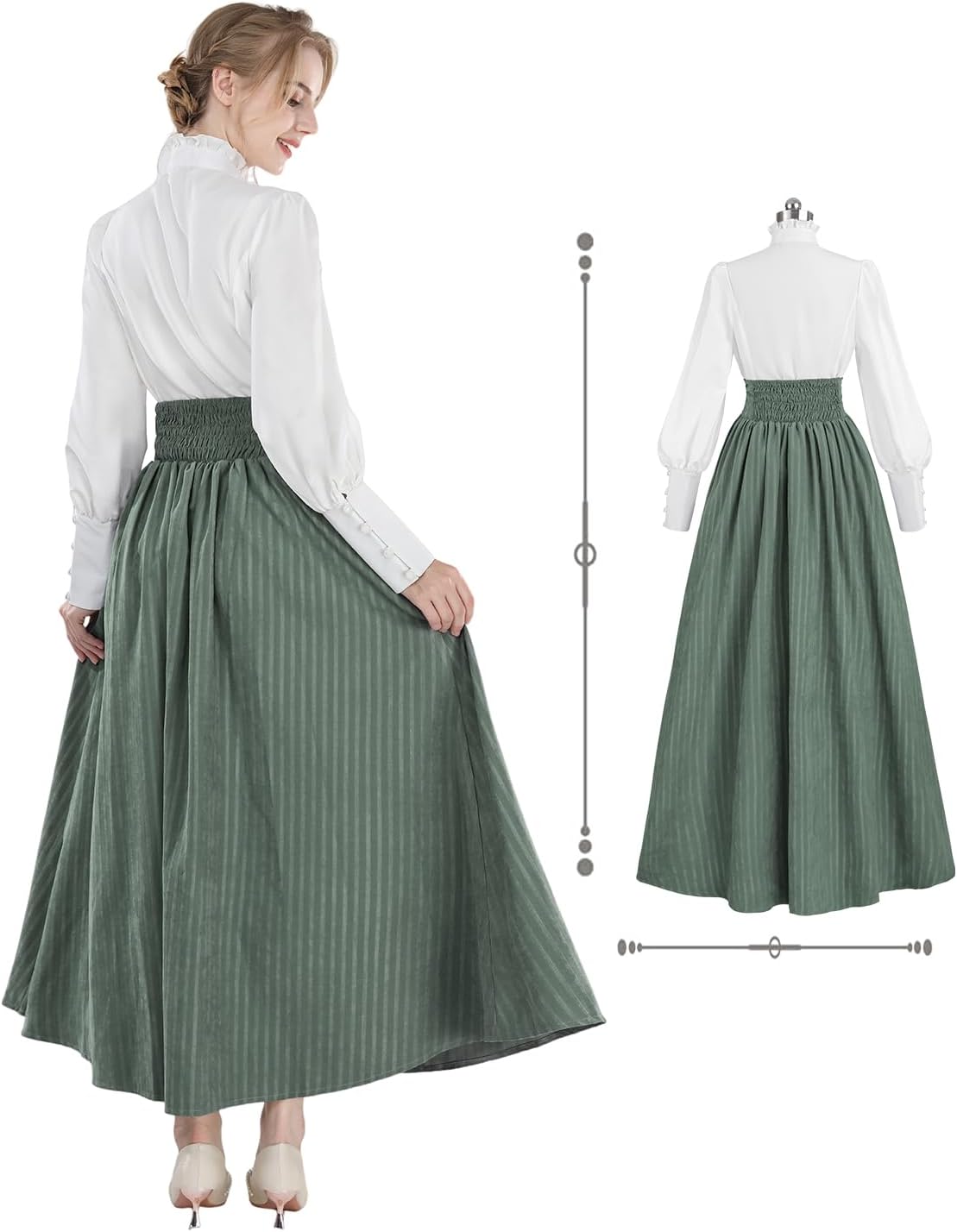 CR ROLECOS Edwardian Victorian Dress for Women 1800s Renaissance Ball Gown Costume with Pockets - Image 3