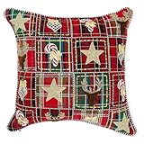MACKENZIE-CHILDS Throw Pillow, Decorative Polyester Pillow for Christmas Decor, 18x18, Holiday Squares
